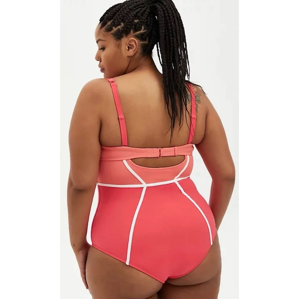 Torrid Underwire Pink Color Block One-Piece Swimsuit NWT SZ 1 DD-DDD/2DD-F - Picture 3 of 14